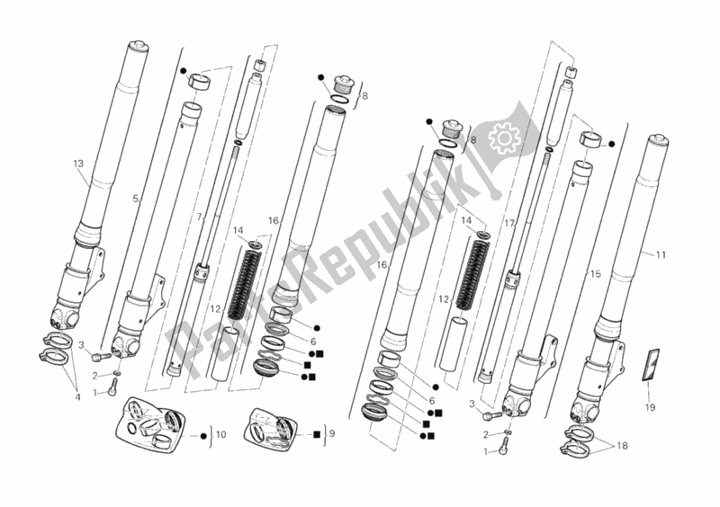 All parts for the Front Fork of the Ducati Monster S2R 800 USA 2006